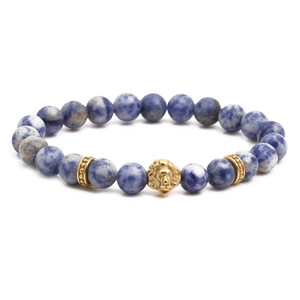 Bracelet Vintage en Acier Inoxydable Avec Tête de Lion et Perles en Pierre de Sodalite Bleue Naturelle Bracelet Élastique Unisexe
