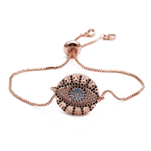 Rose gold Evil Eye bracelet with zircon inlay and adjustable box chain for women