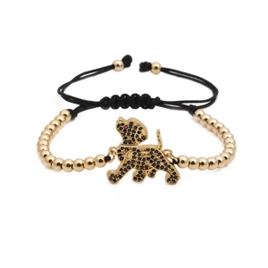 Fashion Adjustable Hand Woven Beaded Bracelet Pave Black Cubic Zirconia Dog Pendant Copper Beads Jewelry For Women