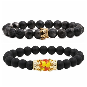 Pulsera Vintage De Cuentas De Corona Para Mujer Incrustada De Cobre Y Piedra Natural Zirconia Labradorita Joyería Regalo