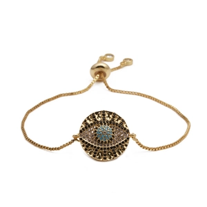 Adjustable golden evil eye bracelet with micro-p鑲 ziconia and turquoise stones