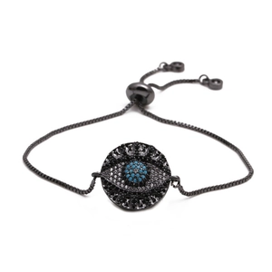 Adjustable evil eye bracelet with blue zircon and black plating box chain