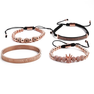 4-teiliges Herren-Schmuckset in Roségold mit Kronen-Zirkonia-Perlen und Armreif
