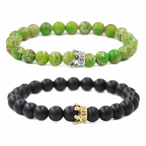 Ensemble de bracelets en perles de pierre empereur verte et pierre noire mate 8mm