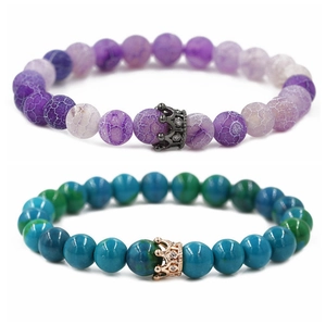 Pair of beaded crown bracelets with purple dragon vein and turquoise stones