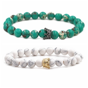 8mm Imperial Stone and White Turquoise crown beaded bracelets for women and men