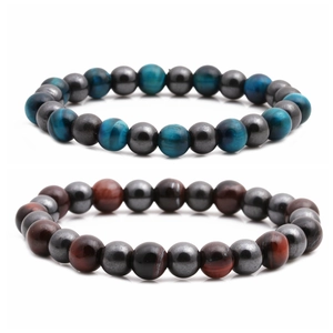 Handmade hematite and tiger eye stone beaded bracelets for men and women couple jewelry