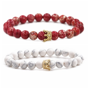 Naturstein Kaiserstein Weißer Türkis Krone Perlen Armband Für Damen Herren Kupfer Krone Eingelegter Zirkonia Schmuck Geschenk