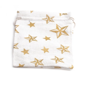 Pochon en lin de coton blanc avec étoiles dorées pour l'emballage de bijoux cadeaux