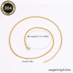 Collier chaîne gourmette 3mm en acier inoxydable 304 doré avec fermoir mousqueton