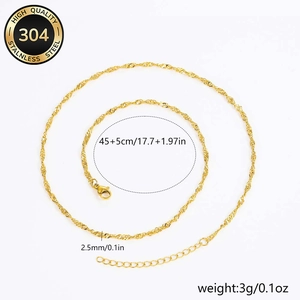 10-pack 304 stainless steel water wave chains with lobster clasp and extension, 45+5cm length