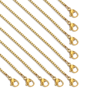 10-piece gold 304 stainless steel box chain set with lobster clasps for jewelry