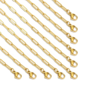10-pack golden 304 stainless steel paperclip chains with lobster clasps
