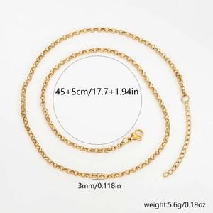 10-piece pack of 3mm gold 304 stainless steel rolo chain necklaces with lobster clasp
