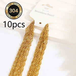 Set of 10 gold-plated 304 stainless steel water wave chain necklaces with lobster clasps