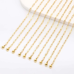 Set of 10 gold plated 304 stainless steel paperclip chain necklaces with lobster clasps