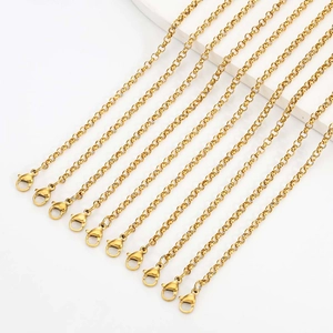 10-piece set of golden 304 stainless steel rolo chain necklaces with secure lobster clasps