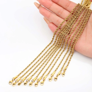 Set of 10 golden 304 stainless steel rope chains with lobster clasps for jewelry making