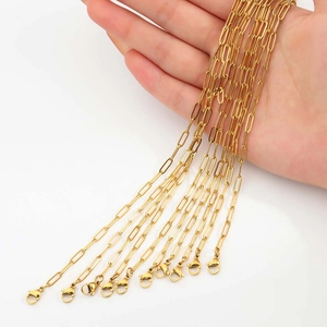 10-piece pack of gold stainless steel paperclip chain necklaces with lobster clasps