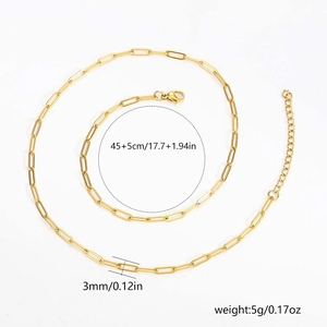 10pcs 304 stainless steel gold paperclip chain necklace with lobster clasp 45+5cm