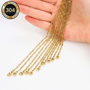 Detail of 304 stainless steel water wave chain necklaces with secure lobster clasps