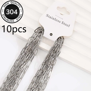 Set of 10 paperclip style 304 stainless steel necklaces on white display cards