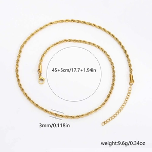 10-pack of 3mm golden stainless steel rope chain necklaces with lobster clasp and extension