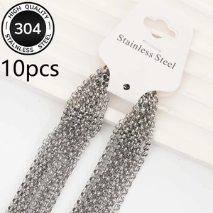 Close-up of 10-piece high quality 304 stainless steel rollo chains with lobster clasps