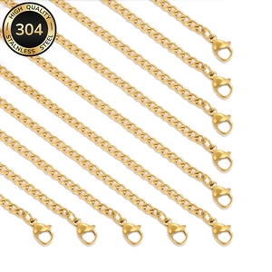 Lot de 10 colliers à chaîne plate en acier inoxydable 304 doré de 3mm avec fermoirs