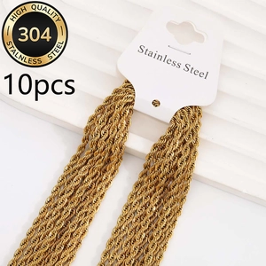 Detail of 10-piece gold 304 stainless steel rope chain necklaces with lobster clasps