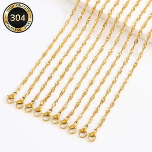 Detail of 10-piece 304 stainless steel gold water wave chain necklaces with lobster clasps