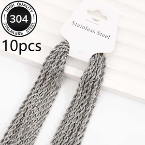 Detail of 10-piece 304 stainless steel twist rope chains with secure lobster clasps
