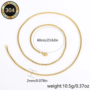 10-pack 2mm golden box chain necklace made of 304 stainless steel with lobster clasp 60cm