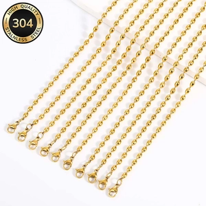 10pcs gold 304 stainless steel bead chains with lobster clasps for jewelry making