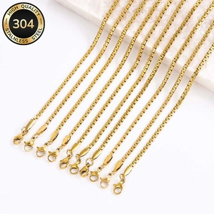 Detailed set of ten 18k gold plated 304 stainless steel box chains with lobster clasps