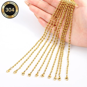 10-pack golden 304 stainless steel bead chains with lobster clasps for jewelry making