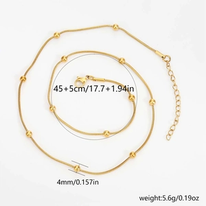 Golden 304 stainless steel snake chain necklace with 4mm beads and lobster clasp closure