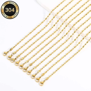 10-piece pack of gold 304 stainless steel rice bead chains with lobster clasps