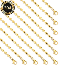 Ten-pack 304 stainless steel gold bead chains with lobster clasps for jewelry making