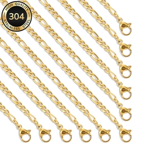 10-piece pack of 304 stainless steel Figaro chain necklaces with lobster clasps in gold