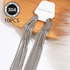Set of 10 silver stainless steel box chain necklaces displayed on professional white cards