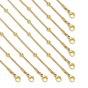 Bulk 10-piece gold 304 stainless steel bead snake chain necklaces with lobster clasps