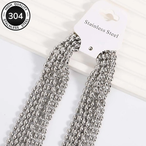 Detail of 304 stainless steel bead chains with polished finish and lobster clasp