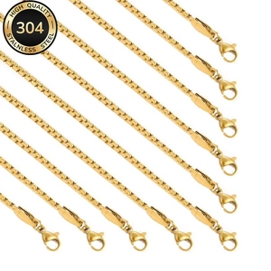 Polished 304 stainless steel flat pearl chain necklaces in gold vacuum plating