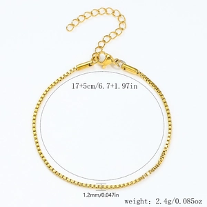 Golden box chain bracelet with lobster clasp and adjustable 17+5cm extension link