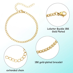 18K gold plated Cuban chain bracelet set with lobster clasp and adjustable extender chain