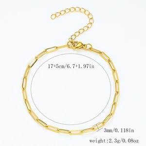12Pcs gold paperclip chain bracelet with adjustable clasp, 17+5cm length for women