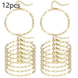 Detail view of 12-piece golden paperclip chain bracelets with lobster clasps and extenders