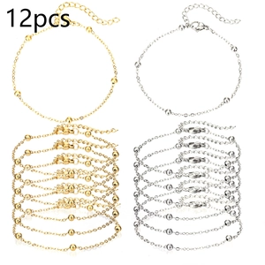 Lot de 12 bracelets à billes dorés et argentés avec fermoir mousqueton et rallonge