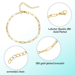 18K gold plated paperclip chain bracelet with lobster clasp and adjustable extender